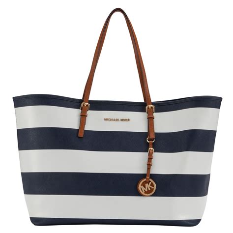 michael kors jet set travel ns striped tote navy white|Michael Kors jet set silver.